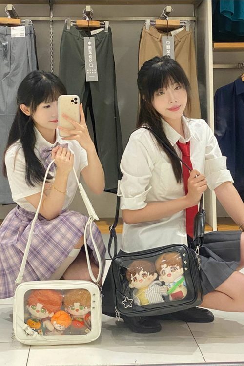 20cm Plush Doll Ita Crossbody Bag with Clear Window for Plushies and Pins