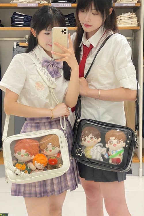 20cm Plush Doll Ita Crossbody Bag with Clear Window for Plushies and Pins