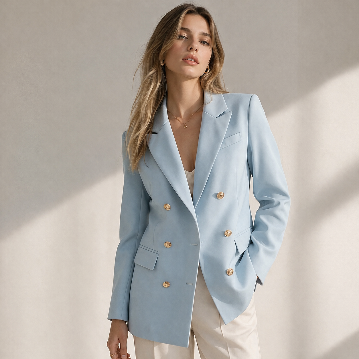 Frost Blue Double-Breasted Blazer