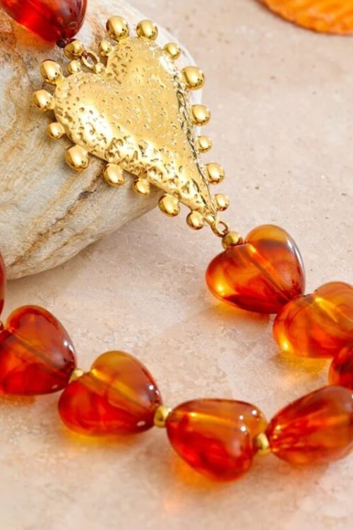 Amber Heart Beaded Necklace
