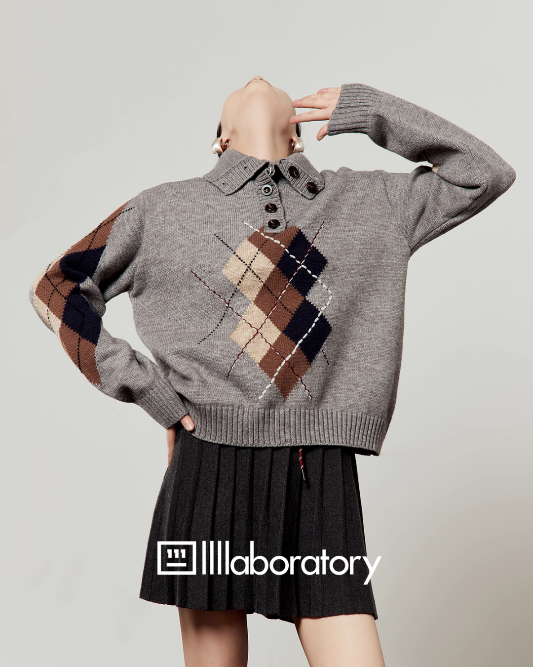 Argyle Knit Top / Navy Pleated Skirt Argyle Knit Top / Navy Pleated Skirt