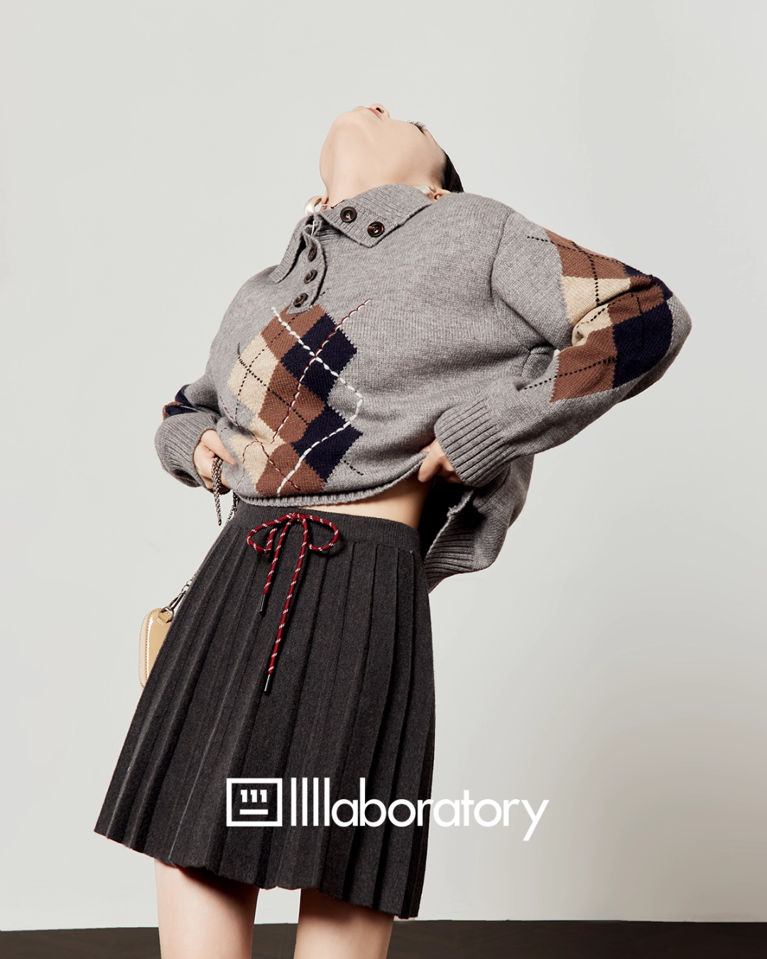 Argyle Knit Top / Navy Pleated Skirt Argyle Knit Top / Navy Pleated Skirt