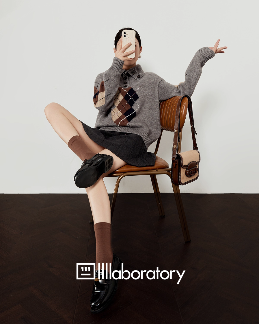 Argyle Knit Top / Navy Pleated Skirt Argyle Knit Top / Navy Pleated Skirt