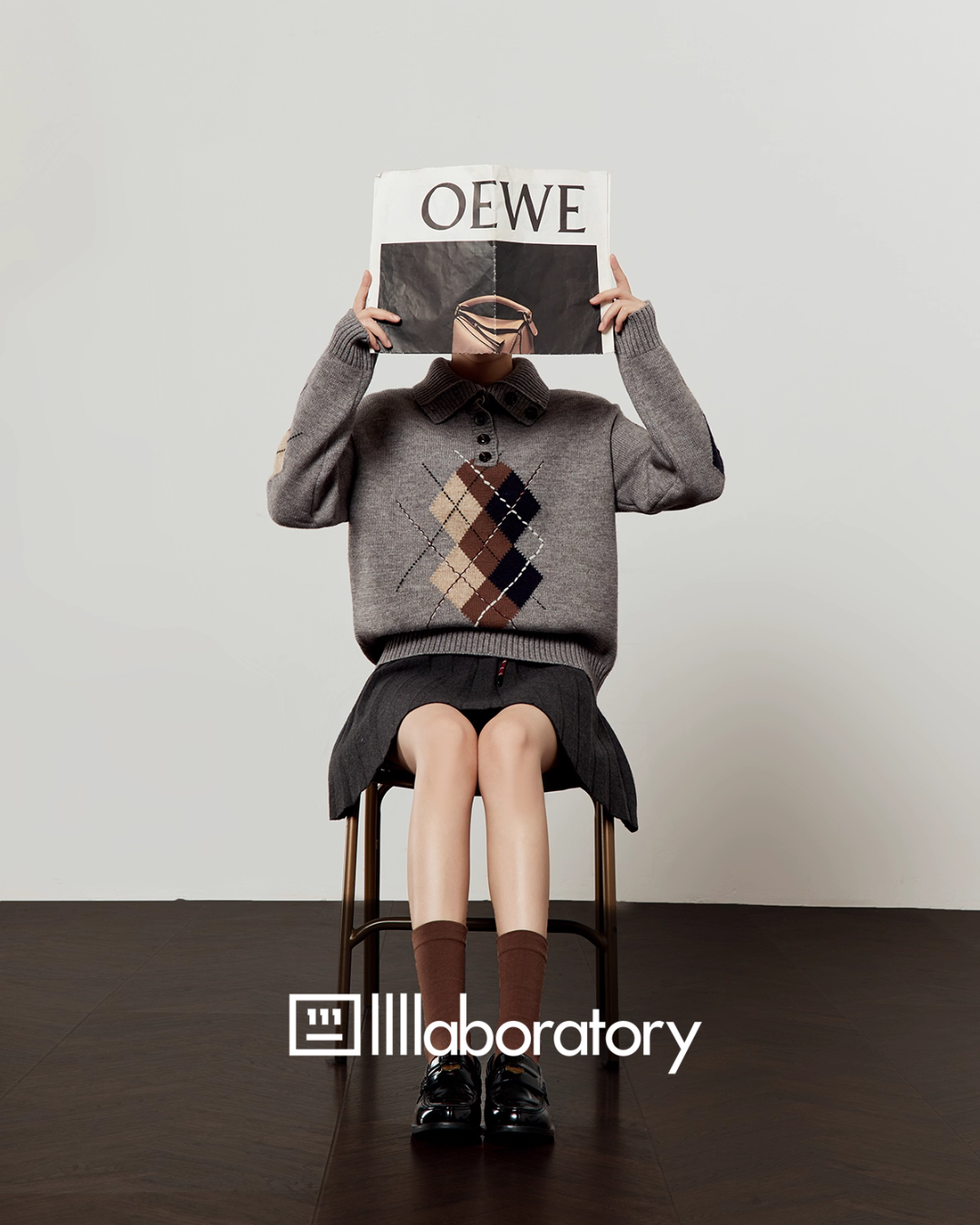 Argyle Knit Top / Navy Pleated Skirt Argyle Knit Top / Navy Pleated Skirt