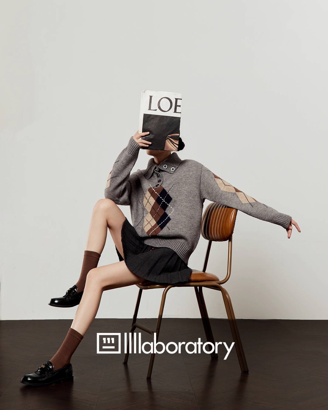 Argyle Knit Top / Navy Pleated Skirt Argyle Knit Top / Navy Pleated Skirt