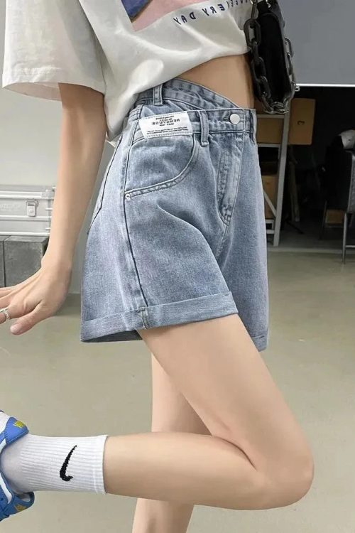 Asymmetric Waist Detail Denim Shorts