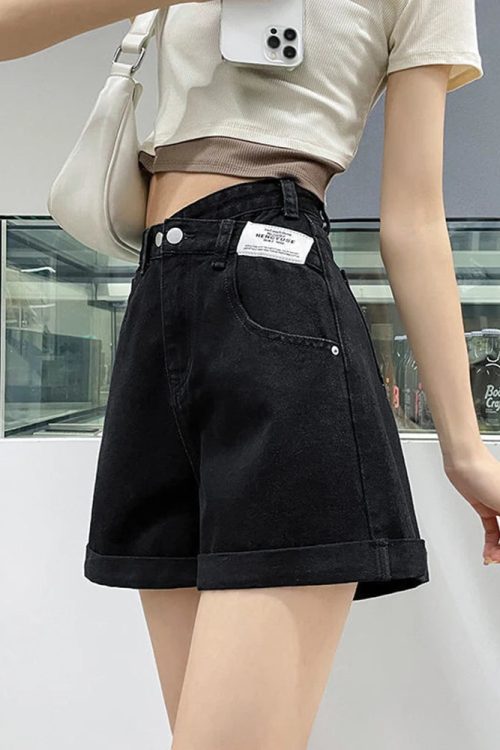 Asymmetric Waist Detail Denim Shorts
