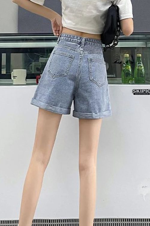 Asymmetric Waist Detail Denim Shorts