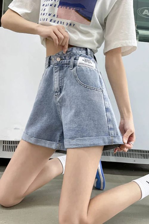 Asymmetric Waist Detail Denim Shorts
