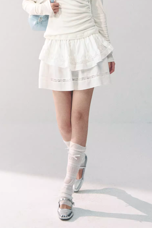 Asymmetrical Sheer Top / Flared Mini Skirt