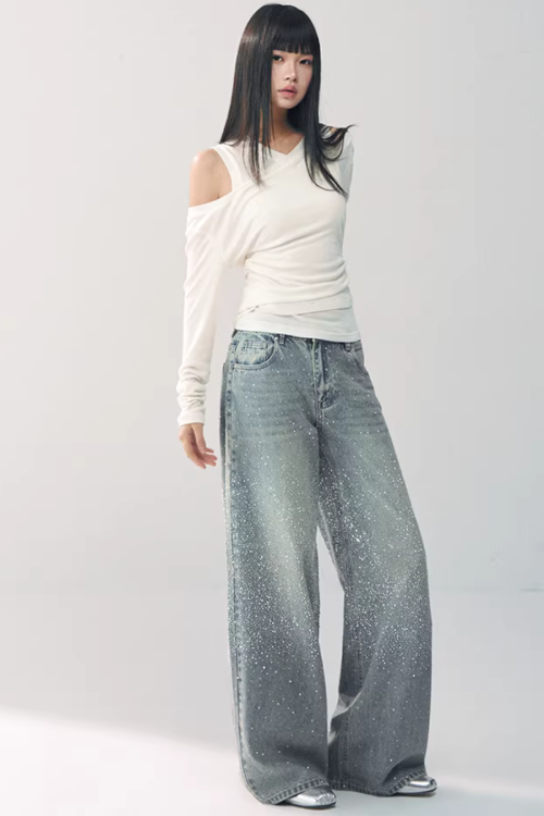 Asymmetrical Sheer Top / Flared Mini Skirt