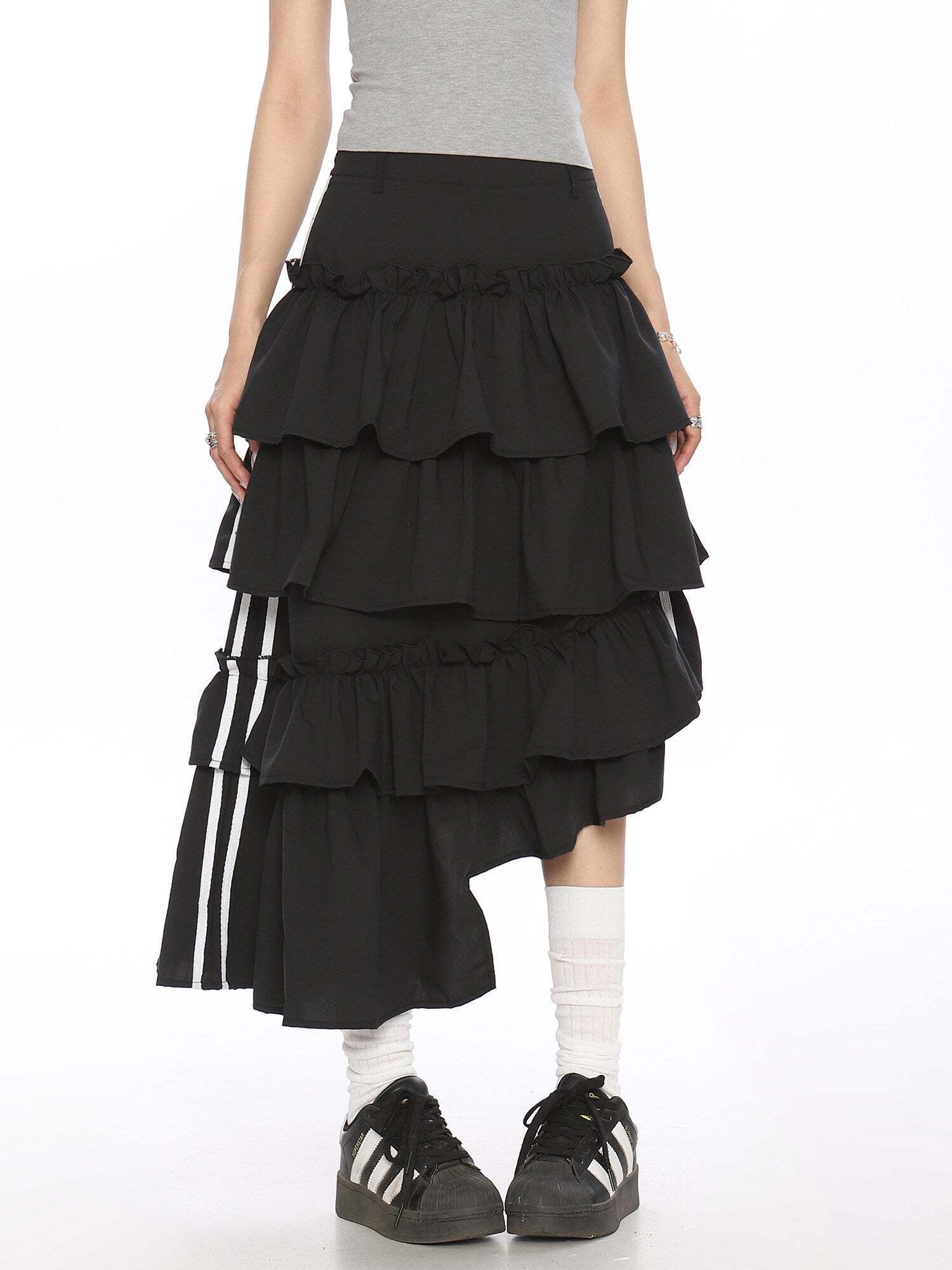 Asymmetry Side Line Tiered Long Skirt Asymmetry Side Line Tiered Long Skirt