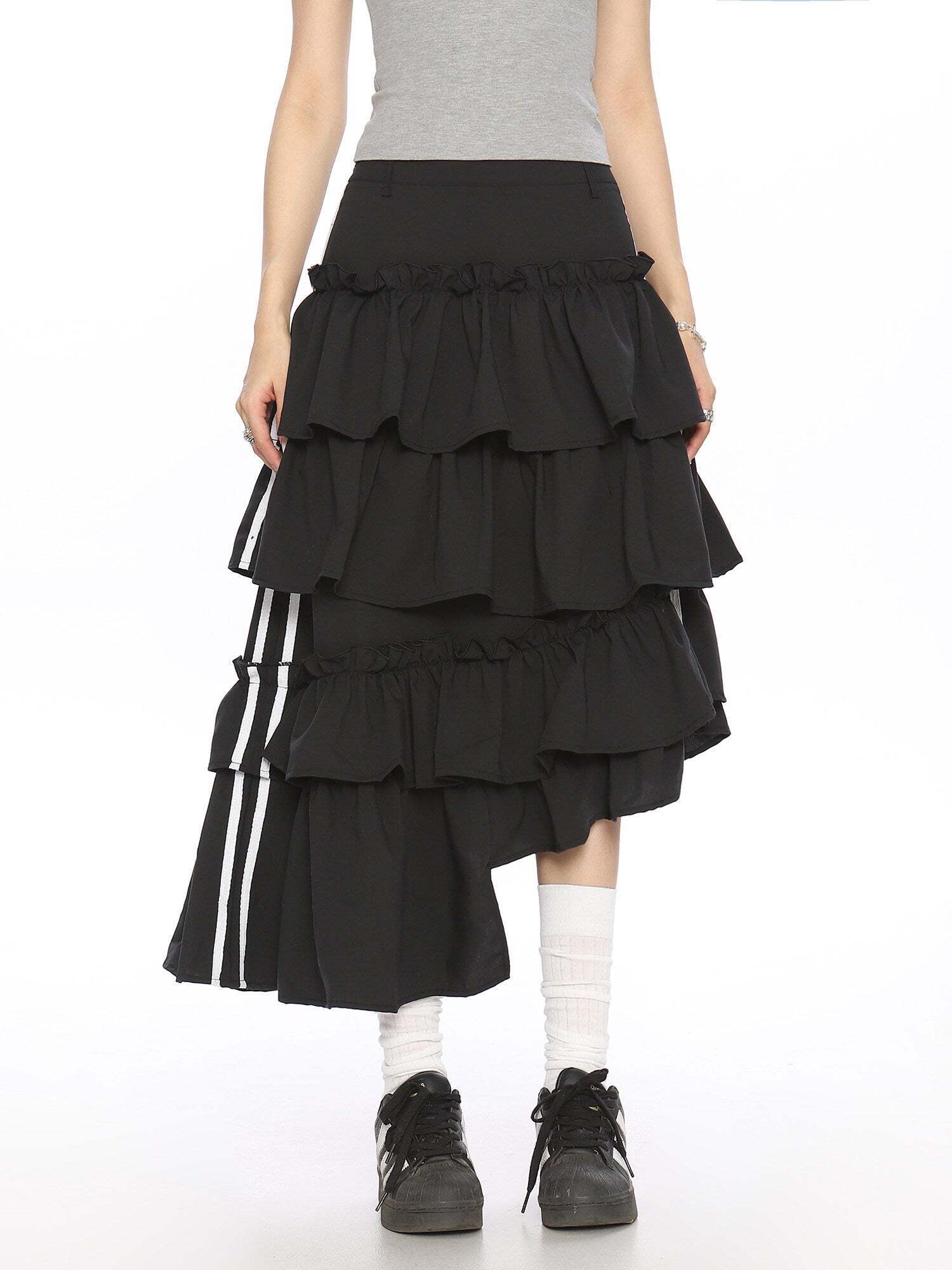 Asymmetry Side Line Tiered Long Skirt Asymmetry Side Line Tiered Long Skirt