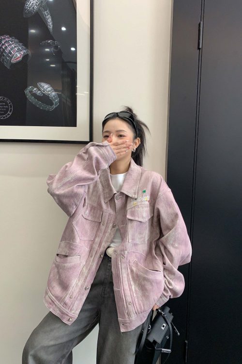 Back Logo Pink Denim Jacket