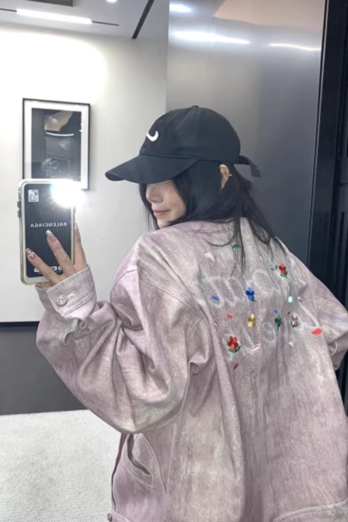 Back Logo Pink Denim Jacket