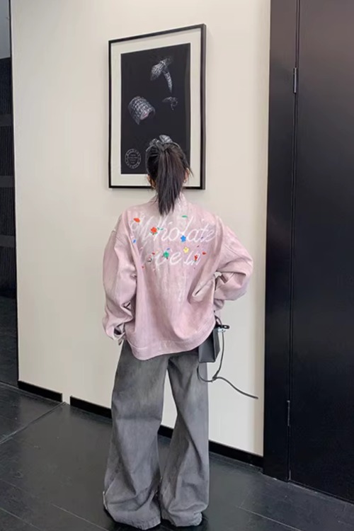 Back Logo Pink Denim Jacket