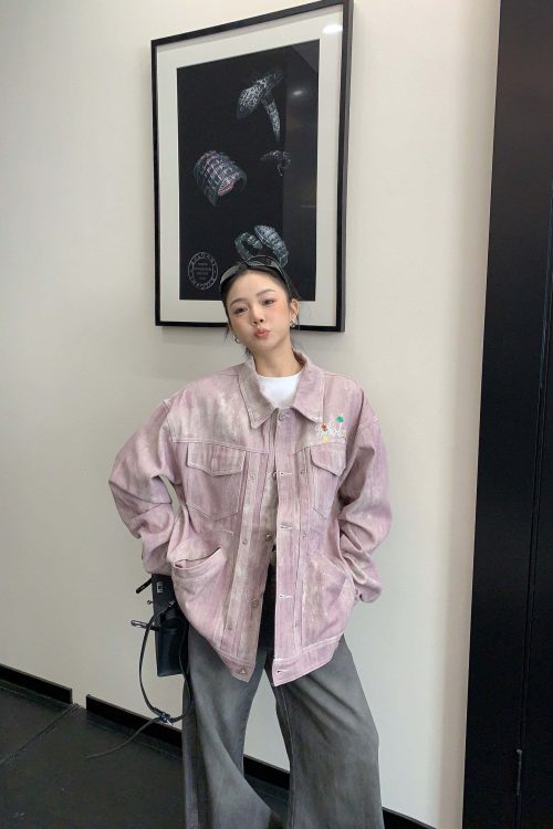 Back Logo Pink Denim Jacket