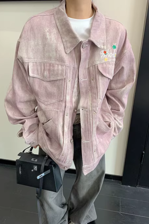 Back Logo Pink Denim Jacket