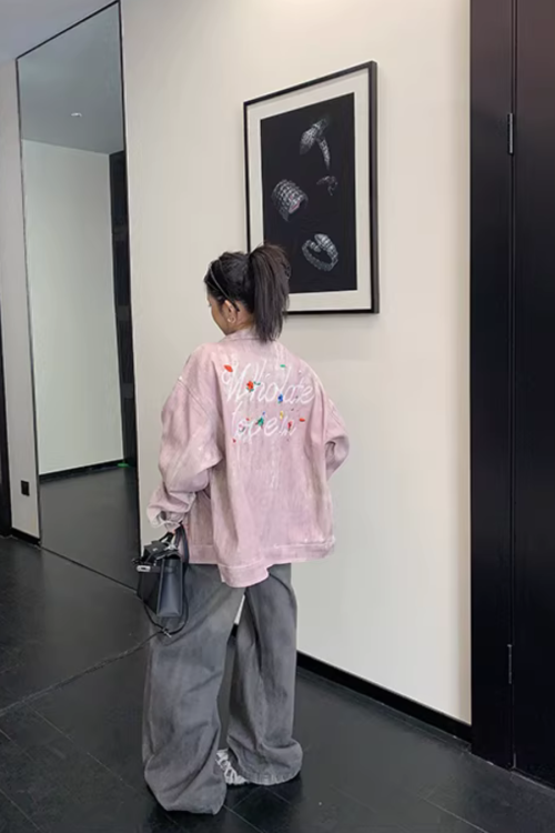 Back Logo Pink Denim Jacket