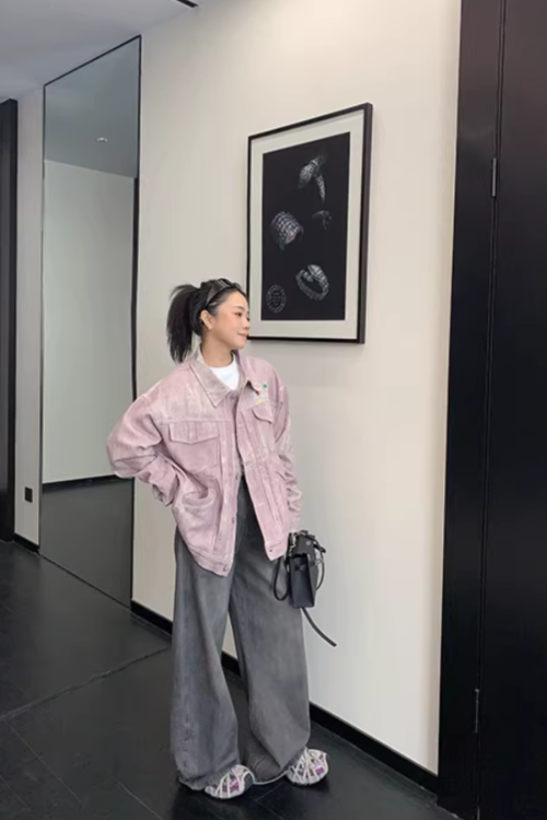 Back Logo Pink Denim Jacket