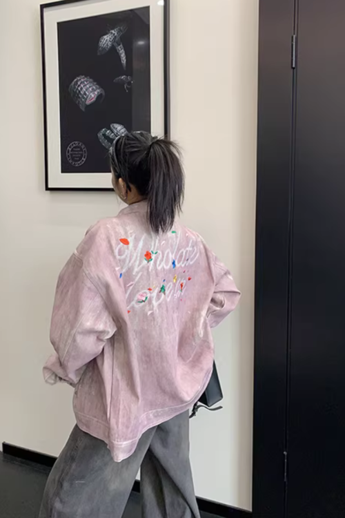 Back Logo Pink Denim Jacket