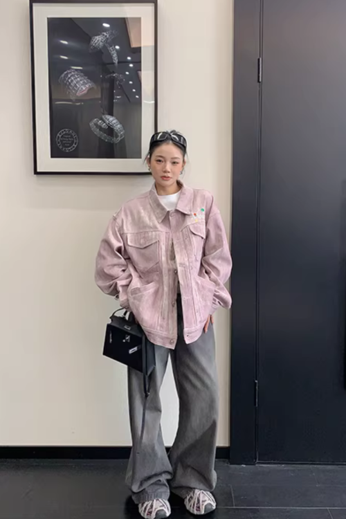 Back Logo Pink Denim Jacket