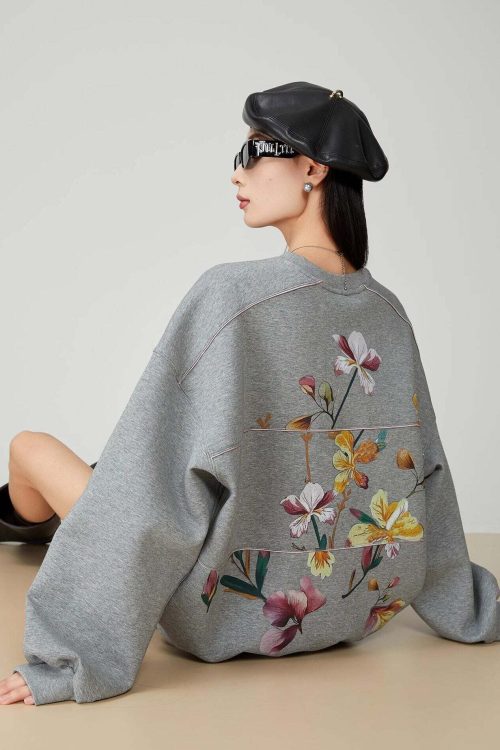 Back Print Crew Neck Pullover Top