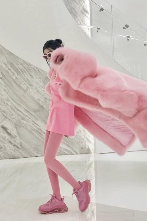 Barbiecore Plush Faux Fur Maxi Coat