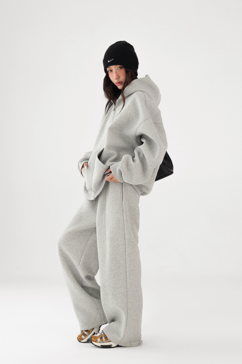 Basic Simple Zip Hoodie / Wide Sweatpants