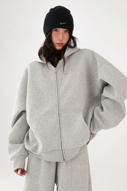 Basic Simple Zip Hoodie / Wide Sweatpants