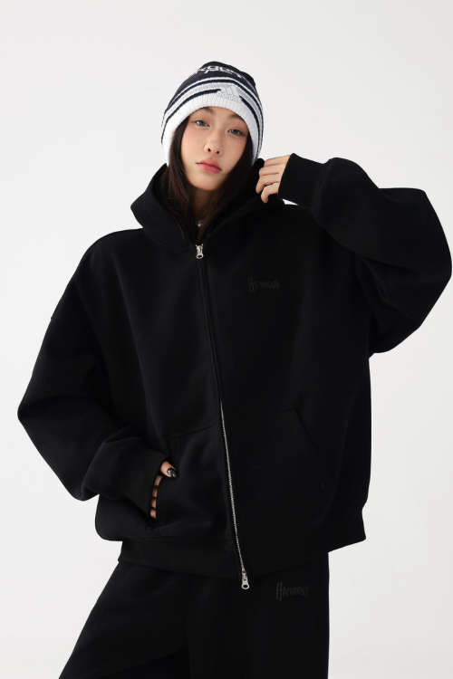 Basic Simple Zip Hoodie / Wide Sweatpants