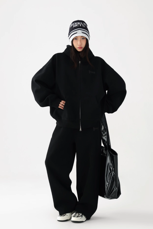 Basic Simple Zip Hoodie / Wide Sweatpants