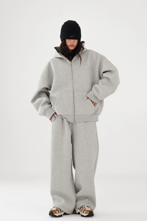 Basic Simple Zip Hoodie / Wide Sweatpants