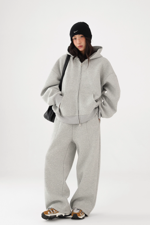 Basic Simple Zip Hoodie / Wide Sweatpants
