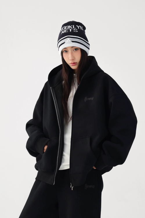 Basic Simple Zip Hoodie / Wide Sweatpants