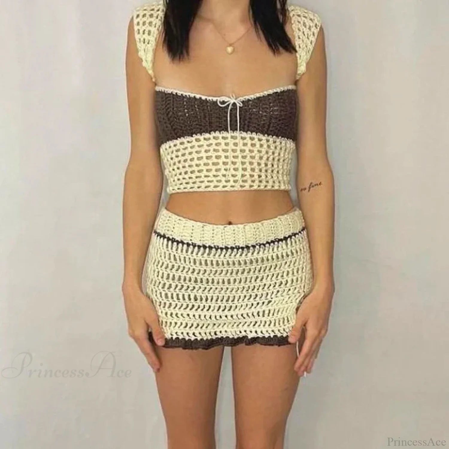 Beach Holiday 2 Piece Sets Crochet Hollow Out Crop Tops Backless Tie Up Knitted Tank Tops + Mini Pencil Skirt Y2K Vintage Outfit Beach Holiday 2 Piece Sets Crochet Hollow Out Crop Tops Backless Tie Up Knitted Tank Tops + Mini Pencil Skirt Y2K Vintage Outfit