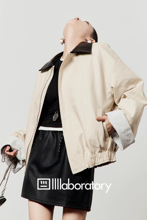 Beige Casual Short Jacket / Trapezoid Mini Skirt