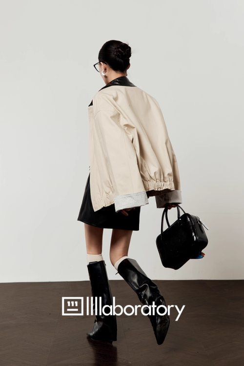 Beige Casual Short Jacket / Trapezoid Mini Skirt