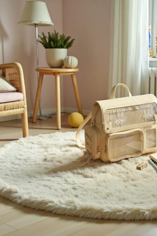 Beige Kawaii Convertible Ita Bag with Clear Window for Pin Display