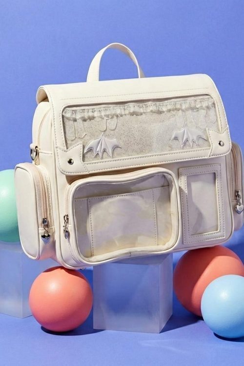 Beige Kawaii Convertible Ita Bag with Clear Window for Pin Display