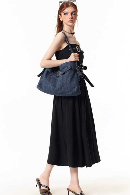 Belt Denim Fabric Shoulder Bag