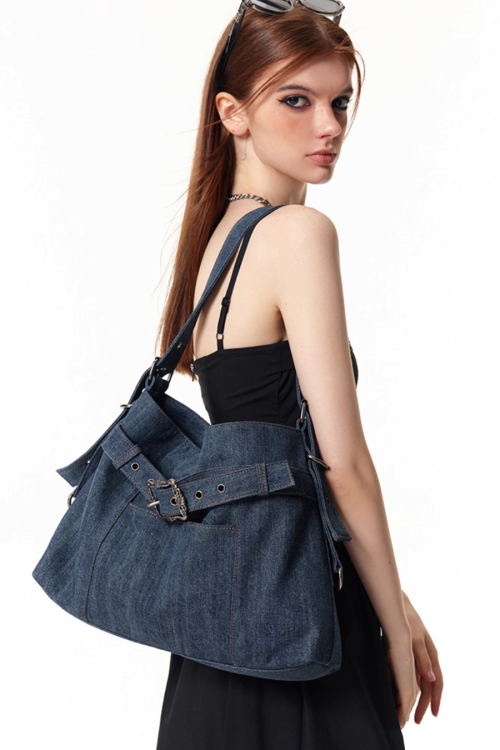 Belt Denim Fabric Shoulder Bag