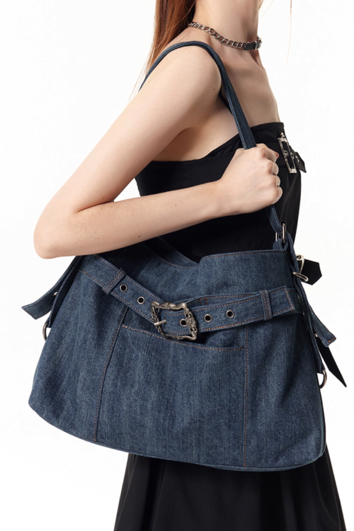 Belt Denim Fabric Shoulder Bag