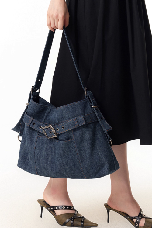 Belt Denim Fabric Shoulder Bag