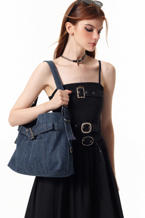 Belt Denim Fabric Shoulder Bag