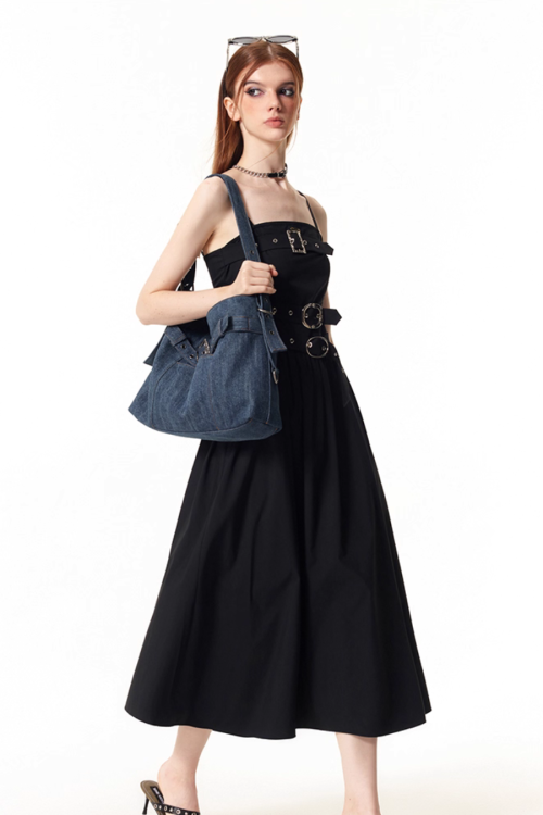 Belt Denim Fabric Shoulder Bag