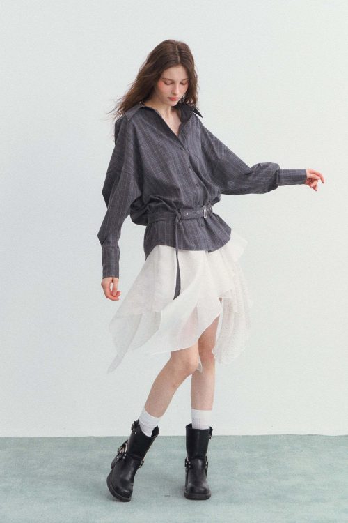 Belt Long-Sleeve Loose Shirt