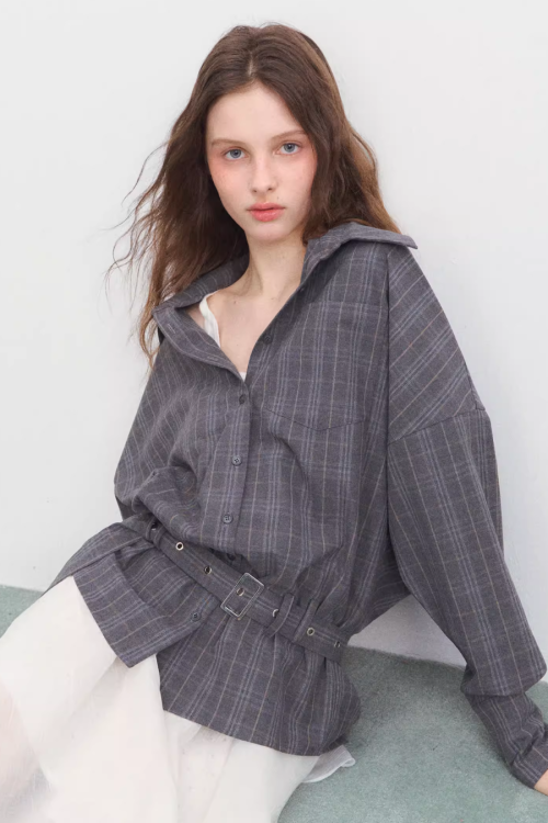 Belt Long-Sleeve Loose Shirt
