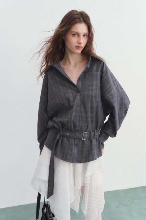 Belt Long-Sleeve Loose Shirt