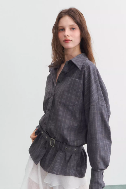 Belt Long-Sleeve Loose Shirt